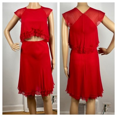 Vtg Stephen Burrows  World 2 Pc Blouse & Skirt Set Sz XS Lettuce Hem Layered Top