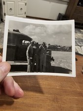Vintage Photo Snapshot 3 Soldiers Standing By Truck WW2 OF 