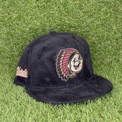 PEORIA CHIEFS THROWBACK EDITION HEADDRESS LOGO MILB BLACK SUEDE 59FIFTY FITTED