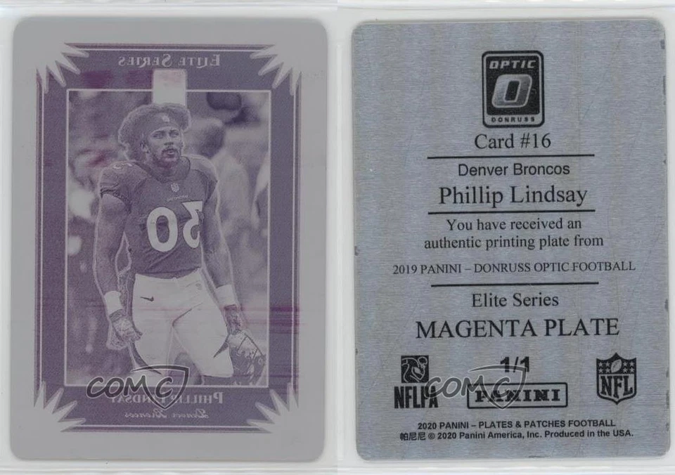 2019 Donruss Optic Elite Series Printing Plate Magenta 1/1 Phillip Lindsay 0jm6 - Image 3 of 3