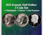 2022 P & D & S KENNEDY HALF DOLLAR 3 COIN SET NEW BU + PROOF ULTRA HEAVY CAMEO