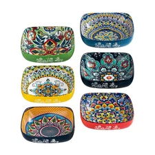 Boho Ceramic Square Bowls – 20 oz Colorful Bowls for Snacks, Dessert, Side Di...