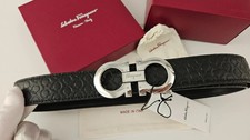 Ferragamo Men's Belt Black Leather Silver Buckle W/BOX