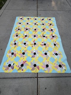 Vintage Handmade Patchwork Applique Feedsack Bedspread Quilt USA Folk Art 1/2