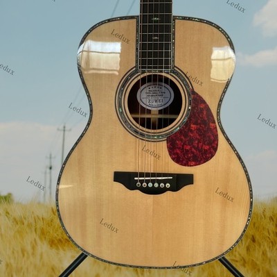 Full Solid 6-String Hollow Acoustic Guitar OM42 Abalone Inlay Bone Nut&Saddle