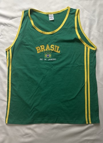 Brasil Brazil Men's Green And Yellow Tank Top Muscle Shirt sz Large Grande