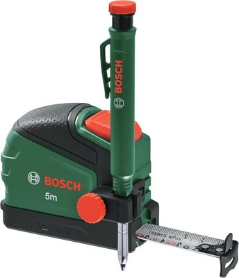 Bosch Maßband 5m + Tieflochmarker Bleistift (mit Bleistiftclip; Auto-Lock; 