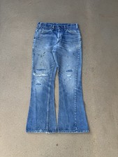 Vintage 70  s Levi  s 646 Orange Tab Bellbottom Flare Distressed Jeans Size 31x29