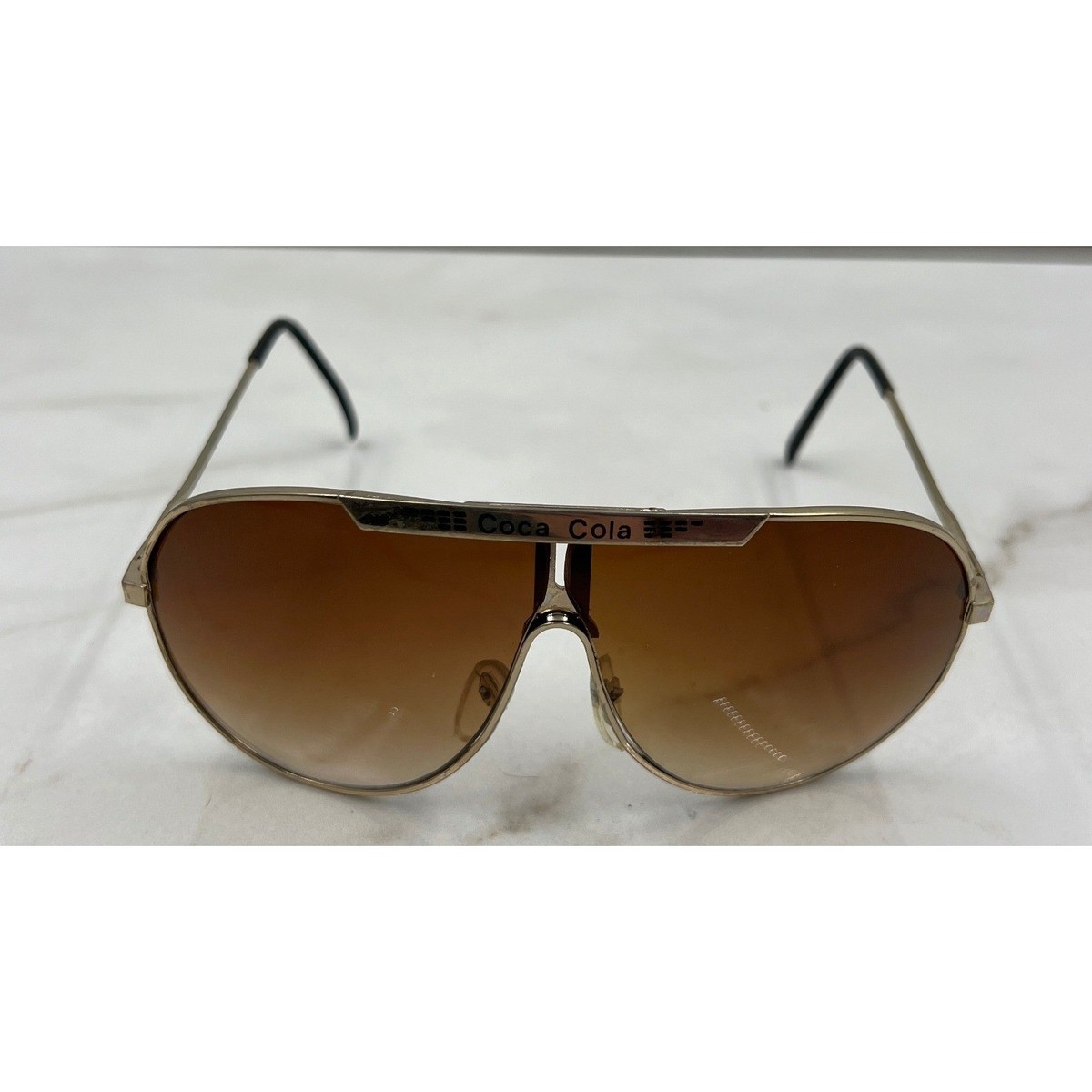 Vintage Coca Cola Gold Aviator Sunglasses Gradient Brown 