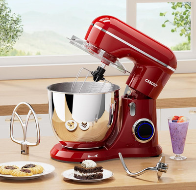CEBORY 6.5QT 660W 10-Speed Tilt-Head Stand Mixer Red w/ Dough Hook