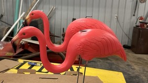 Set of 2 Vintage Don Featherstone Pink Flamingo Blow Mold Lawn Ornament