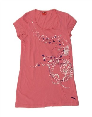 Puma Damen Grafik T-Shirt Kleid UK 12 Medium Rosa Baumwolle DL18