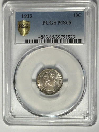 1913 BARBER DIME PCGS MS 65