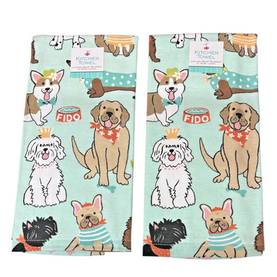 2 of the Same Printed Cotton Kitchen Towel 16  x 26  DOGS Dual Weave Ritz New
