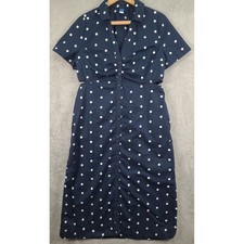 Old Navy Womens Navy Blue Polka Dot Midi Shirt Dress Sz Lg with Cut Out Nautical