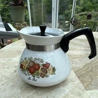 CorningWare 6 Cup P-104 Tea Pot w/ Lid White Floral "Le Thé" Vintage 1970s used