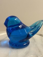 Vintage 1989 LEO WARD Bluebird of Happiness Art Glass Bird Figurine Signed