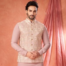 3 Pc Mens Designer Wedding Eid Bollywood Ethnic Wear Kurta Payjama Jacket Set
