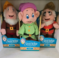 Vintage Disney Snow White 7 Dwarfs Mattel Plush Dolls Dopey Doc Sneezy Boxed
