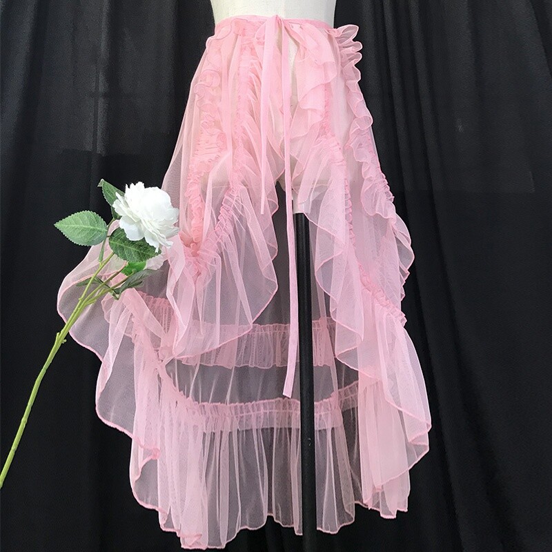Lady Mesh Wrap Skirt Lolita Ruffle Tulle Asymmetric Lady Mesh Wrap Skirt Lolita Ruffle Tulle Asymmetric