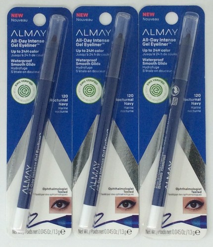 3 Almay All-Day Intense Waterproof Gel Eyeliners - Nocturnal Navy 120 - FS!