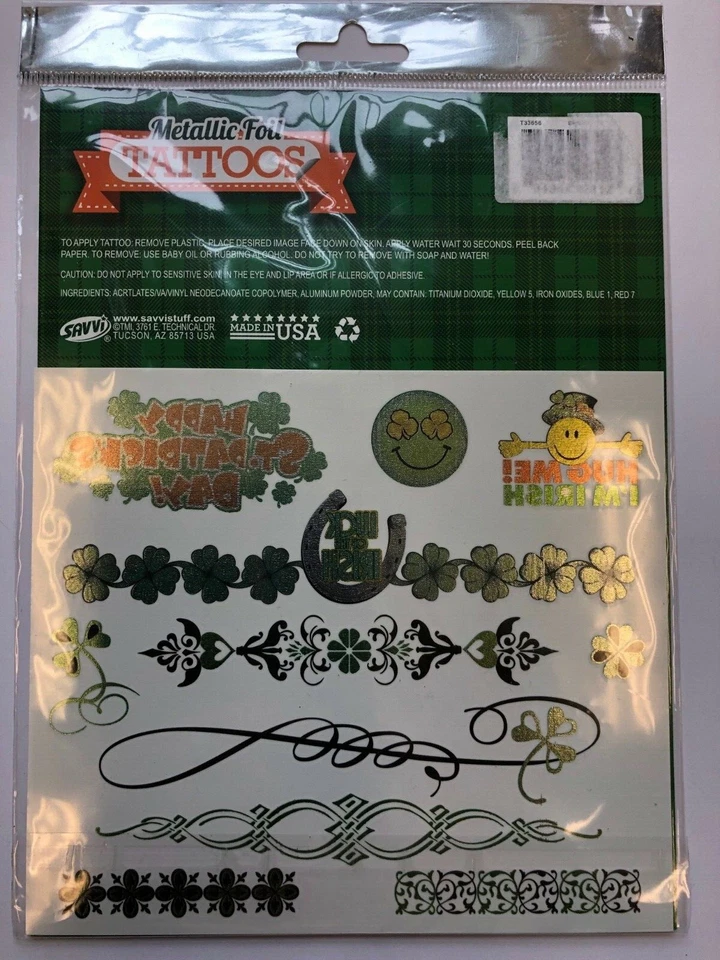 21 Металлическая фольга St. Patrick's Day татуировки вечеринки Favors учитель поставки трилистник - Изображение 2 из 2