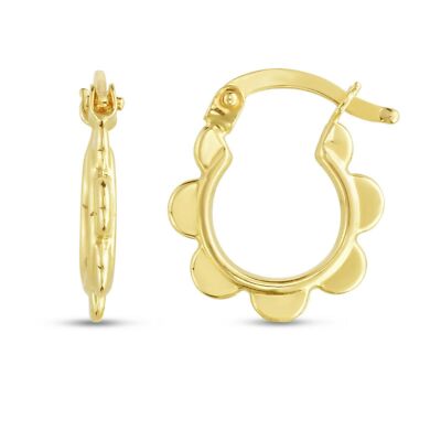 Kleine runde Creolen mit Blumen echt 14 Karat Gelbgold