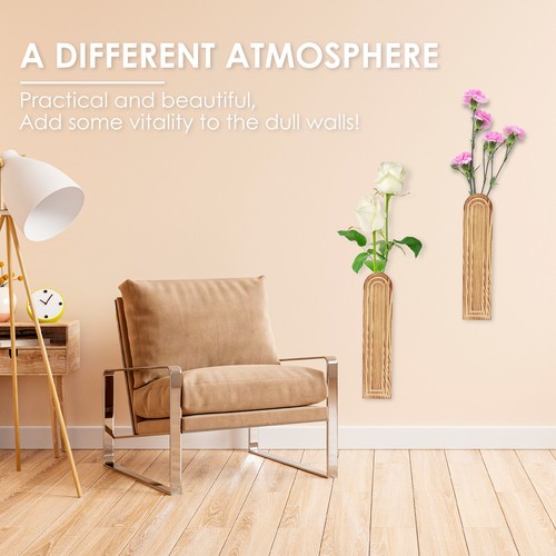 2Pcs Wood Wall Planter Modern Wood Wall Vase Geometric Hanging Planter