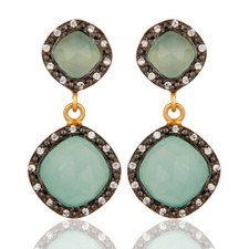 Aqua Chalcedony Gemstone 925 Silver Wedding Earrings Jewelry For Bride