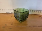 Anchor Hocking Square Green Glass Vintage Candy Dish Bowl Grapes and Leaves Vtg