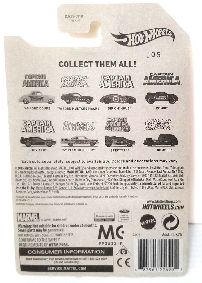 Hot Wheels 1957 Plymouth Fury The Avengers 6/8 1:64 Capitán América Vive 2015 Foto 2 de 4