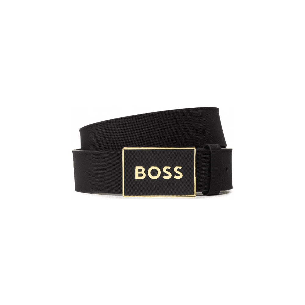 Hugo Boss Gold Plaque Buckle Leather Black Belt eBay