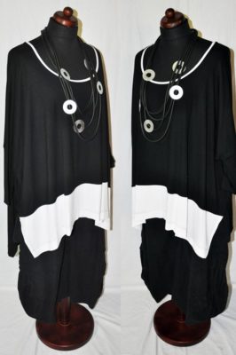 Tunic Lagenlook Oversize My Obsession - Noir Et Blanc, Manches 3/4, Tailles 48 à 58