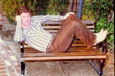 Vintage 35mm Slide Photo 1979 Actor Kurt Russel on Park Bench candid 