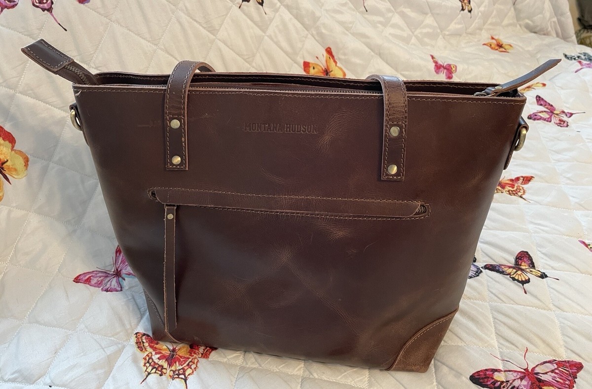MONTANA HUDSON Large Brown Leather Tote Bag Carryall-VERY NICE - Main Image