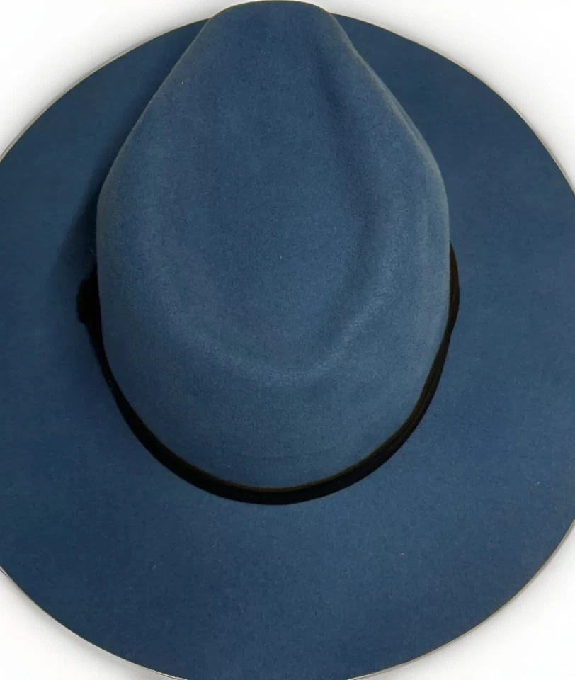 Goorin Bros Banda de Cuero Fieltro Azul Ala Ancha Western Fedora Mediana NUEVO Foto 3 de 4