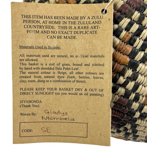Vintage Zulu Hand Woven Beer Basket Marriage Pattern Lid Signed South Africa 11" - Picture 16 of 16