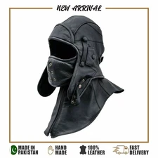 100% Genuine Leather Aviator Cap with Face Cover & Collar – Tactical Pilot Hood