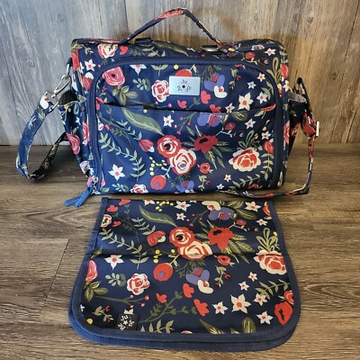 JuJuBe Midnight Posy Diaper Bag Travel Tote Changing Pad EUC Floral  *READ