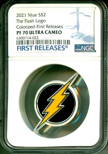 2021 Niue S$2 The Flash Logo Emblem Colorized FR NGC PF70 UC Box & COA OGP