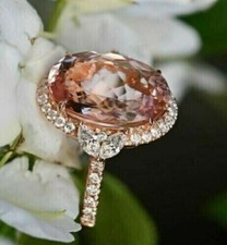 2Ct Oval Cut Lab-Created Morganite Halo Engagement Ring 14K Rose Gold Plated
