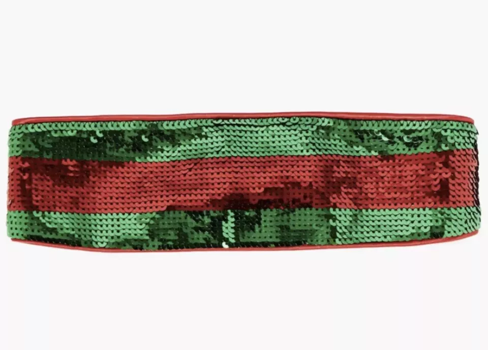 NUEVO CON ETIQUETAS GUCCI 2019 Diadema de Vestido Rojo/Verde Lentejuelas con Bolsa de Regalo38 40 S M L Foto 4 de 4