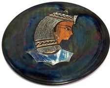 Egyptian Queen Vintage Etched Copper Metal Plate Decor, About 8" Across - Read