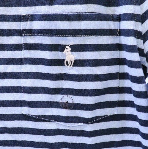 Polo Ralph Lauren Navy Blue Striped Cotton Interlock Classic Shirt Pocket Medium - Picture 9 of 12