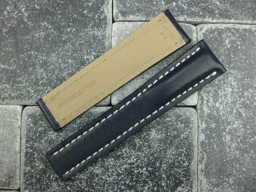 22mm Calf Leather Strap Blue Deployment Watch Band for BREITLING NAVITIMER 22 E - Picture 4 of 5