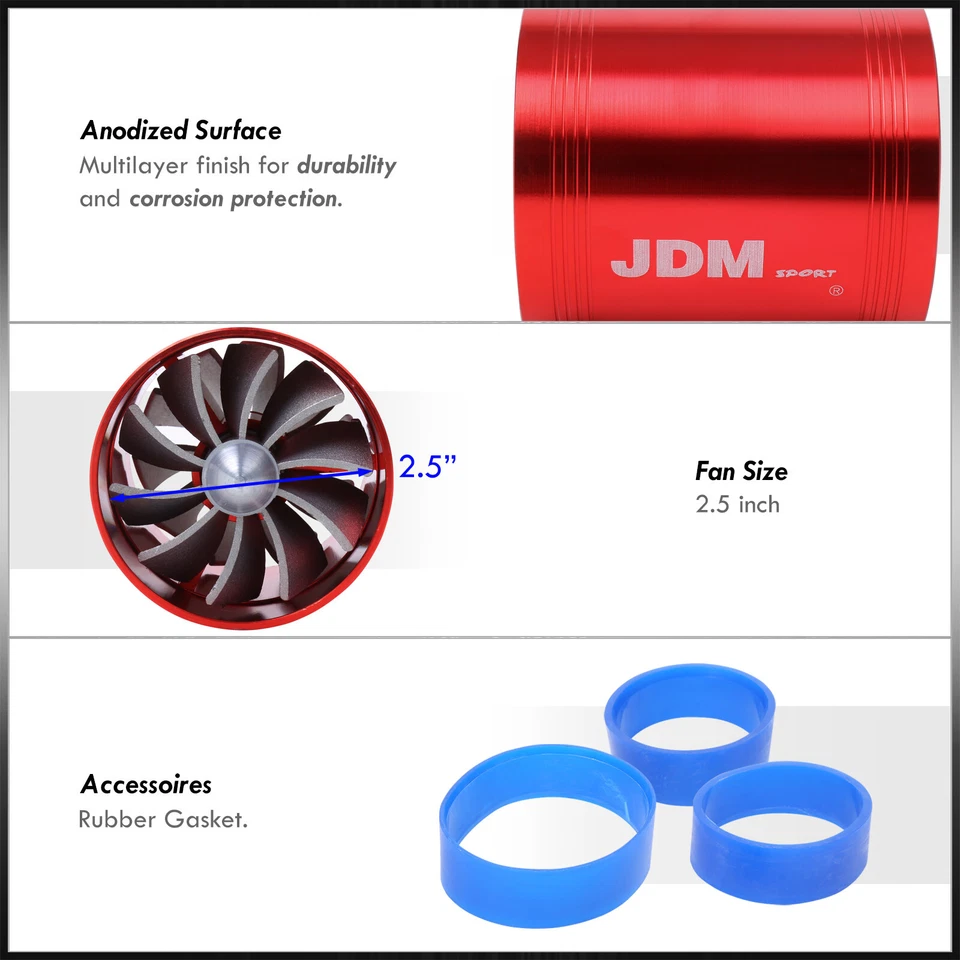 2.5" JDM Sport Intake Turbonator Dual Fan Gas/Fuel Saver Red For Scion Foto 3 de 4