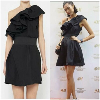 h&m birthday dress LANVIN x One Shoulder Ruffled Black Cocktail Party Size US6 Short raglan balloon sleeves