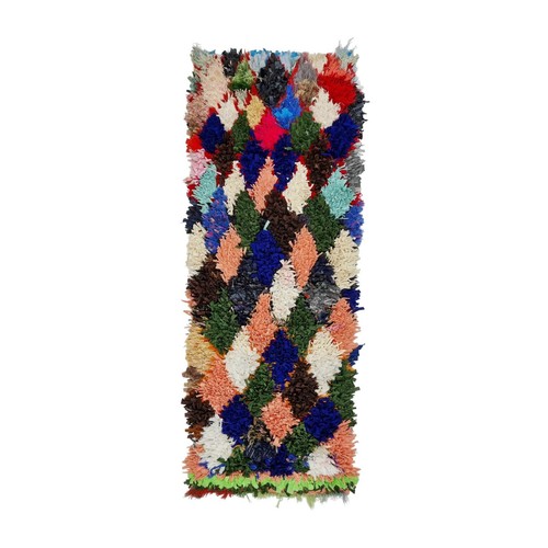 Moroccan Handmade Vintage Boucherouite Rug 2'2"x6'2" Geometric Multicolor Carpet - Picture 1 of 12