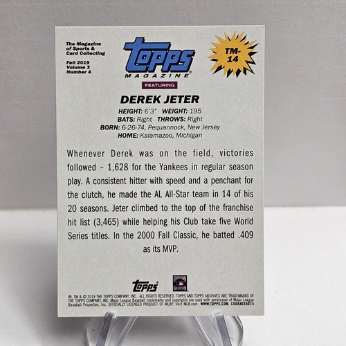 Derek Jeter 2019 Topps Topps Magazine #TM-14 New York Yankees Baseball Near Mint - Picture 2 of 2