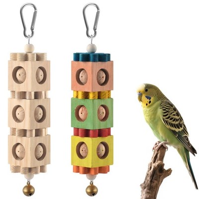 2 PCS Bird Chew Toys for Beak Grinding, Hanging Rotating Wood Block with Bell...